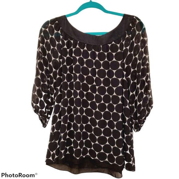 INC Polka Dot Scoop Neck Blouse With 3/4 Sleeves 315 - Picture 2 of 6
